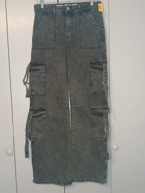 VIP Jeans Women's SZ.11/30 Grunge Cargo Pockets Cotton Blend Black Wash Jeans (1